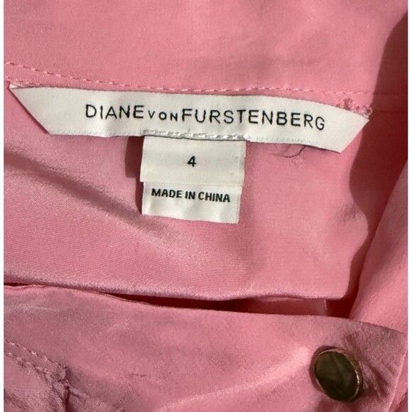 Diane von Furstenberg Shirt Dress 4 Pink Silk Combo Navy Wool Skirt Old Money - Picture 5 of 9